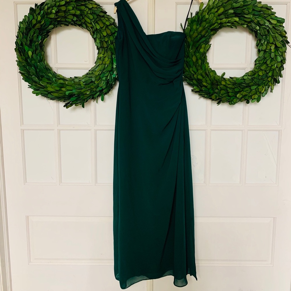 Slant Shoulder Gown | After Six | Hunter Green